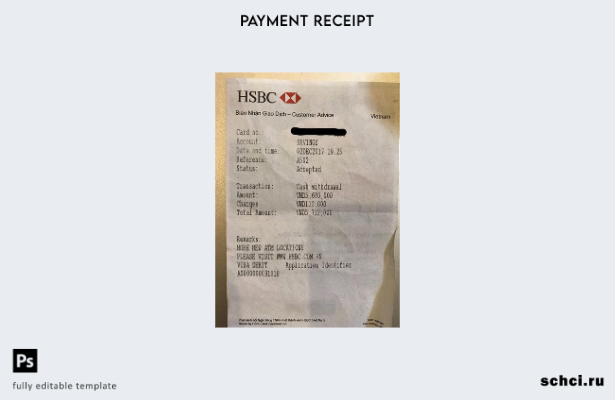 скачать цифровой шаблон квитанции банка HSBC во Вьетнаме